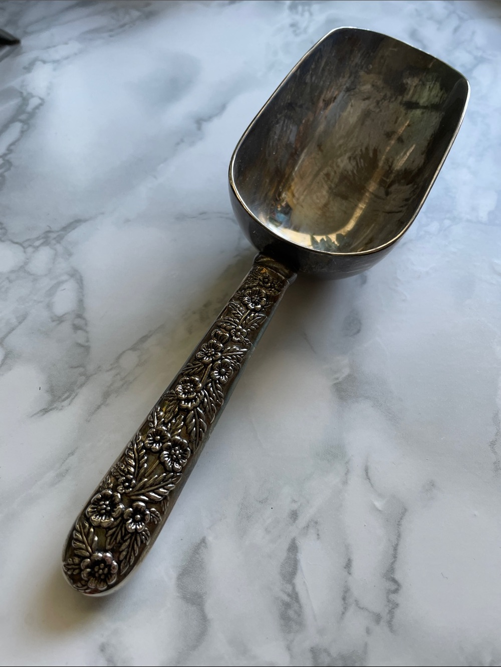 Vintage worn Metal scoop - silver plated zinc.  AS IS